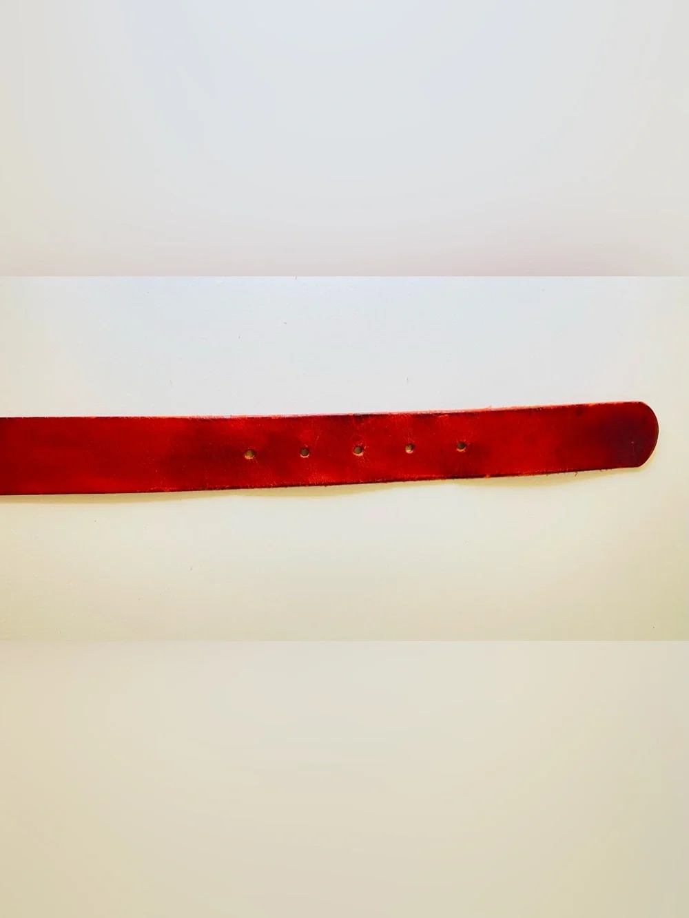 Vintage Men's Red Leather Belt with‎ Antique Brass Buckle Size M